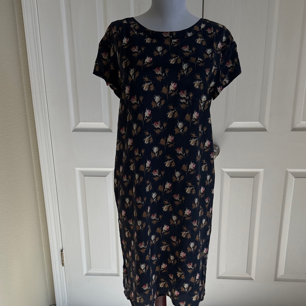 Silk Floral Print Short Sleeve Dress